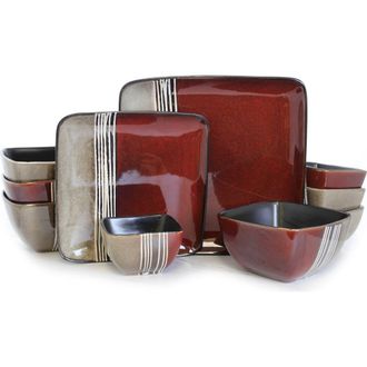 Elama Downtown Loft 16 Piece Double Bowl Stoneware Dinnerware Set with Service for 4 in Red at Nordstrom