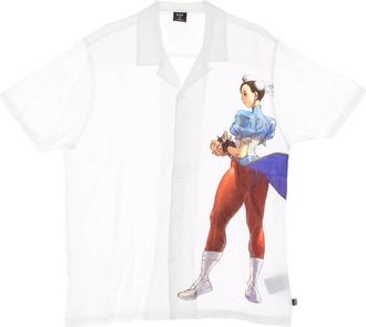 HUF Street Fighter Resort Shirt Wit Korte Mouw - Heren - Korte mouwen Overhemden - Wit - M - Rayon - Overhemden