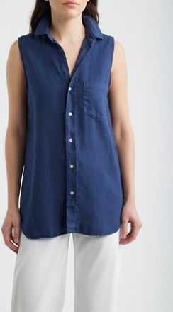 Frank & Eileen Finley Sleeveless Linen Button-Up Shirt in Navy at Nordstrom, Size X-Small