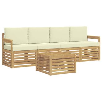 vidaXL Conjunto De Sof&aacute;s De Exterior 5 Pcs Blanco Y Crema Poli&eacute;ster Vidaxl
