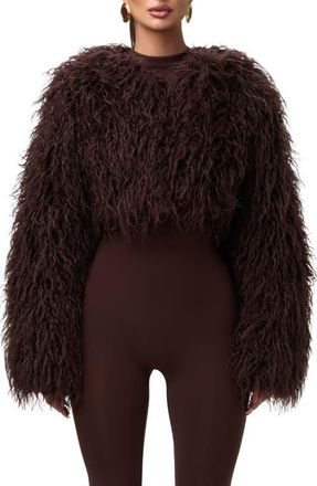 Naked Wardrobe Mongolian Faux Fur Jacket in Dark Chocolate at Nordstrom, Size X-Small