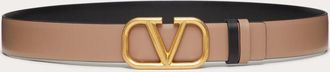 Valentino Garavani Cintura Reversibile VLogo Signature In Vitello Lucido 30 Mm Donna SMOKEY BROWN/NERO 065