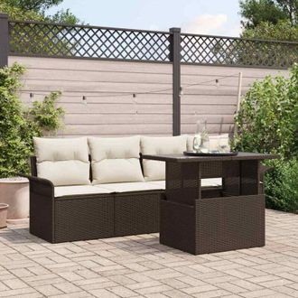 vidaXL Vidaxl - Conjunto De Sof&aacute; De Jard&iacute;n Con Coj&iacute;n 5 Pcs Marr&oacute;n Polirat&aacute;n