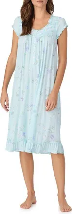 Eileen West Floral Print Cap Sleeve Waltz Nightgown in Aqua/Print at Nordstrom, Size X-Large