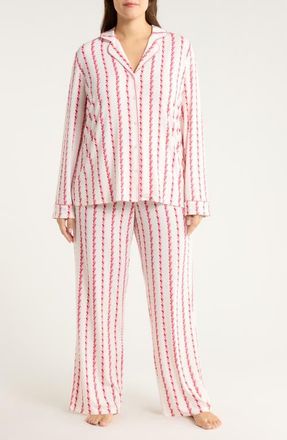 Nordstrom Moonlight Eco Knit Pajamas in Ivory- Red Painted Heart Chain at Nordstrom, Size 2X