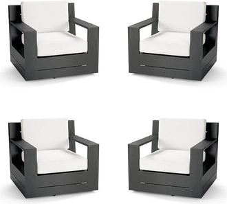 Frontgate St. Kitts 4-pc. Swivel Lounge Chair in Matte Black Aluminum with Cushions - Sunbrella Rain, Rain Sailcloth Sailor - Frontgate