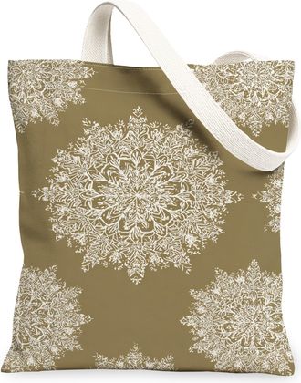 Generic Ornate Canvas Tote Bags, Elegant Floral Mandala Pattern Reusable Shopping Bags, Stylish Lightweight Washable Shoulder Strap Canvas for Travel Beach Pi