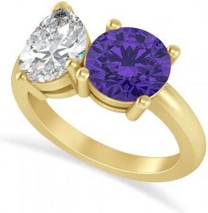 Allurez Round/Pear Diamond & Tanzanite Toi et Moi Ring 14k Yellow Gold (4.00ct)