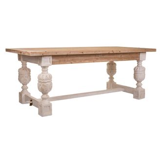 Wanderlust Deco Mesa de madera tallada blanca con patas de escayola 200x90x78