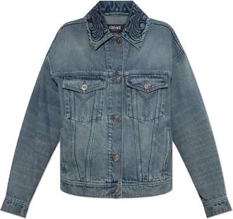 Versace Barocco Denim Trucker Jacket, Brand Size 40 ( US Size 4 )