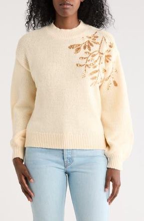 Nicole Miller Sequin Embellished Sweater in Ivory Gold at Nordstrom Rack, Size Medium