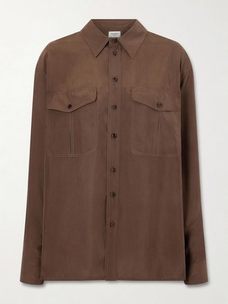 Saint Laurent Camicia In Seta Habotai - Marrone