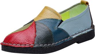 Generic Womens Moccasins Loafers Comfort Shoes Slip-on Flats Colorblock Leather Non-Slip Soft Sole Flat Hand-Stitching Casual Walking Loafers Size 6 Sale Clea