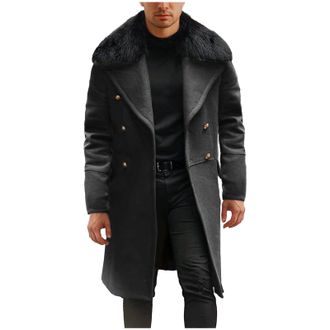 Generic Winter Jackets for Men UK Sale Clearance Long Trench Coat Fur Collar Wool Winter Peacoats Double Breasted Lapel Casual Smart Business Jacket Windbreak