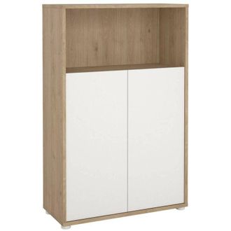 Dmora Dmora - Aparador Canossa, Buf&eacute; De Sal&oacute;n, Aparador De Sal&oacute;n, Despensa De Cocina, 80x34 H124 Cm, Roble Y Blanco