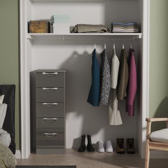 Lewis's Camden 5 Drawer Tallboy in Grey Gloss & Dusk Grey - Ready Assembled - Lewiss Home | TJ Hughes