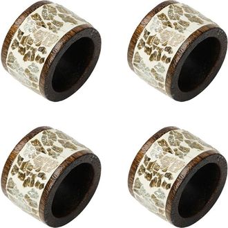 Tiramisu Set Of 4 Gilded Mosaic & Wood Cuff Napkin Rings