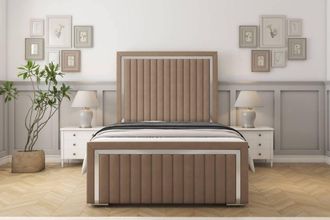 Sloomy Boston Chrome Plush Bed Frame With 50 Upholstered Headboard in Taupe | Size: King