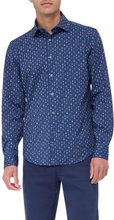 Bugatchi Jimmy OoohCotton Guitar Print Button-Up Shirt in Navy at Nordstrom, Size Xxx-Large