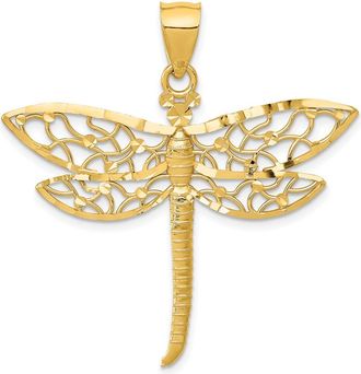 Diamond2Deal 14k Yellow Gold Diamond-cut Dragonfly Pendant