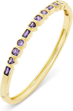 Savvy Cie Jewels GOLD PLATED OVER BRASS PURPLE CZ MULTI SHAPE BANGLE BACELET