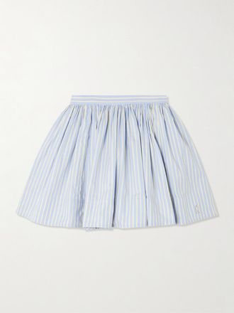 Paco Rabanne Minigonna In Popeline Di Cotone A Righe E Pieghe Con Decorazione - Blu