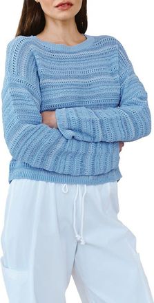 Bella Dahl Textured Stripe Crewneck Sweater in Sea Breeze Blue at Nordstrom, Size X-Small