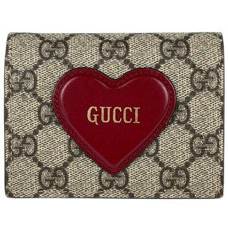 Gucci Beige Red Color Gg Supreme Coated Canvas Leather Wallet (Bi-Fold) (Pre-Owned)