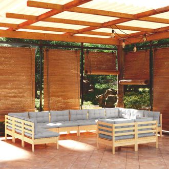 vidaXL Muebles De Jard&iacute;n 11 Pzas Y Cojines Madera Maciza De Pino Gris Vidaxl