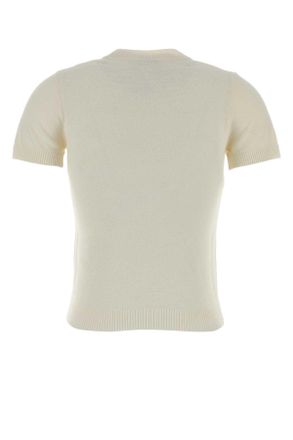 Casablanca Womens Ivory Cotton Blend T-Shirt Lereveensolielle Exterior: Nylon