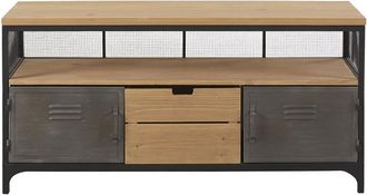 Maisons du monde Mueble de TV industrial con 1 caj&oacute;n y 2 puertas de abeto y metal 120 cm