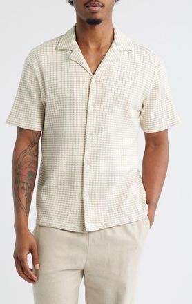 Krost Check Cotton Knit Bowling Shirt in Egret at Nordstrom, Size Medium