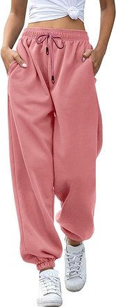 Generic Joggers for Women Baggy Elasticated Waist Jogging Bottoms Ladies Winter Sweatpants for Gym Yoga Plain Cozy Activewear Trousers with Pockets Pink