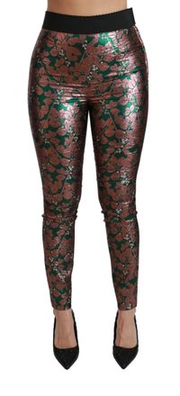 Dolce & Gabbana Womens Green Bronze Leaf Tights Skinny Pants Polyester