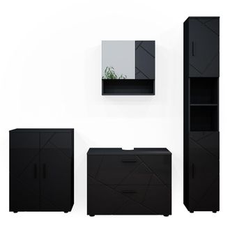 Vicco Conjunto De Muebles De Ba&ntilde;o Irma, Antracita Alto Brillo, 4 Piezas, Con Cajonera Y Mueble Alto