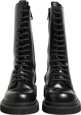 Dolce & Gabbana Black Leather Lace Up Men Combat Boots Shoes
