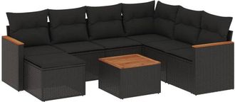 vidaXL Set De Sof&aacute;s De Jard&iacute;n 8 Piezas Y Cojines Rat&aacute;n Sint&eacute;tico Negro Vidaxl