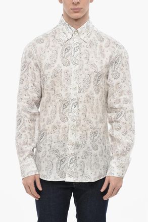 Brunello Cucinelli Camicia Button-down in Lino Motivo Paisley Brunello Cucinelli