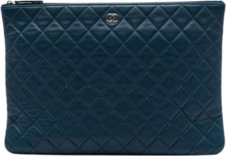 Chanel Pre-owned Vintage Quilted Clutch - Dames - Vintage Clutch - Blauw - ONE Size - Leer - Vintage
