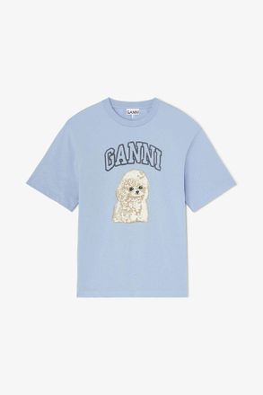 Ganni Blue T-shirt with Poodle - Size XXS Organic Cotton