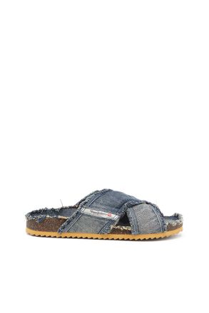 Diesel D-Woodstock-Crossover slides in frayed denim - Sandals - Man - Blue