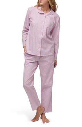 Petite Plume Colette Fleur Blush Scalloped Edge Cotton Twill Pajamas in Pink at Nordstrom, Size X-Large