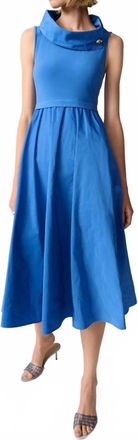 Joseph Ribkoff Shawl Collar Midi Fit And Flare Dress In Harbor Blue