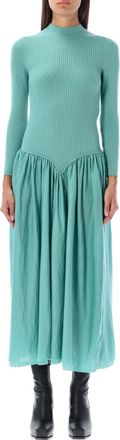 Stella McCartney Blue Mock Collar Midi Dress