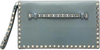 Valentino Pre-owned Vintage Studded Clutch - Dames - Vintage Clutch - Blauw - ONE Size - Leer - Vintage