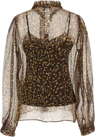 Twin-Set Animal-Print Silk Creponne Blouse - Brown