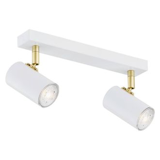 Netlighting Lagos Twin Ceiling Spotlight White Structure Brass Elements