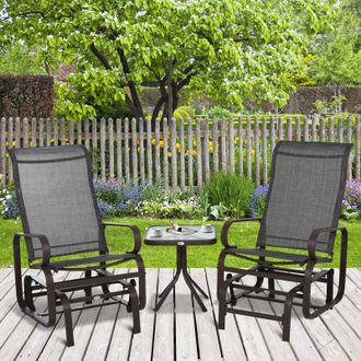 OUTSUNNY 3 Pcs Rocking Chair Gliding Chair Set w/ Table for Patio Garden in Brown