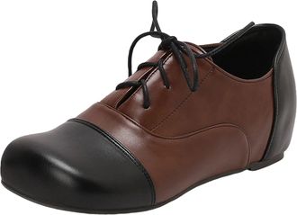 Generic Brown Ladies Lace Up Flat Shoes Round Toe Color Block Design Comfortable Casual Fashion Versatile Wear for Daily Use