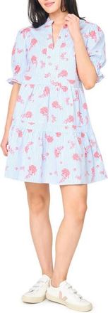 Gibsonlook Puff Sleeve Dress in Nautical Rose Stripe at Nordstrom, Size Xx-Small